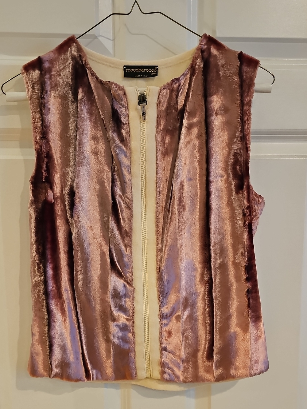 Roccobarocco Mauve Velvet Zip-Front Vest XS